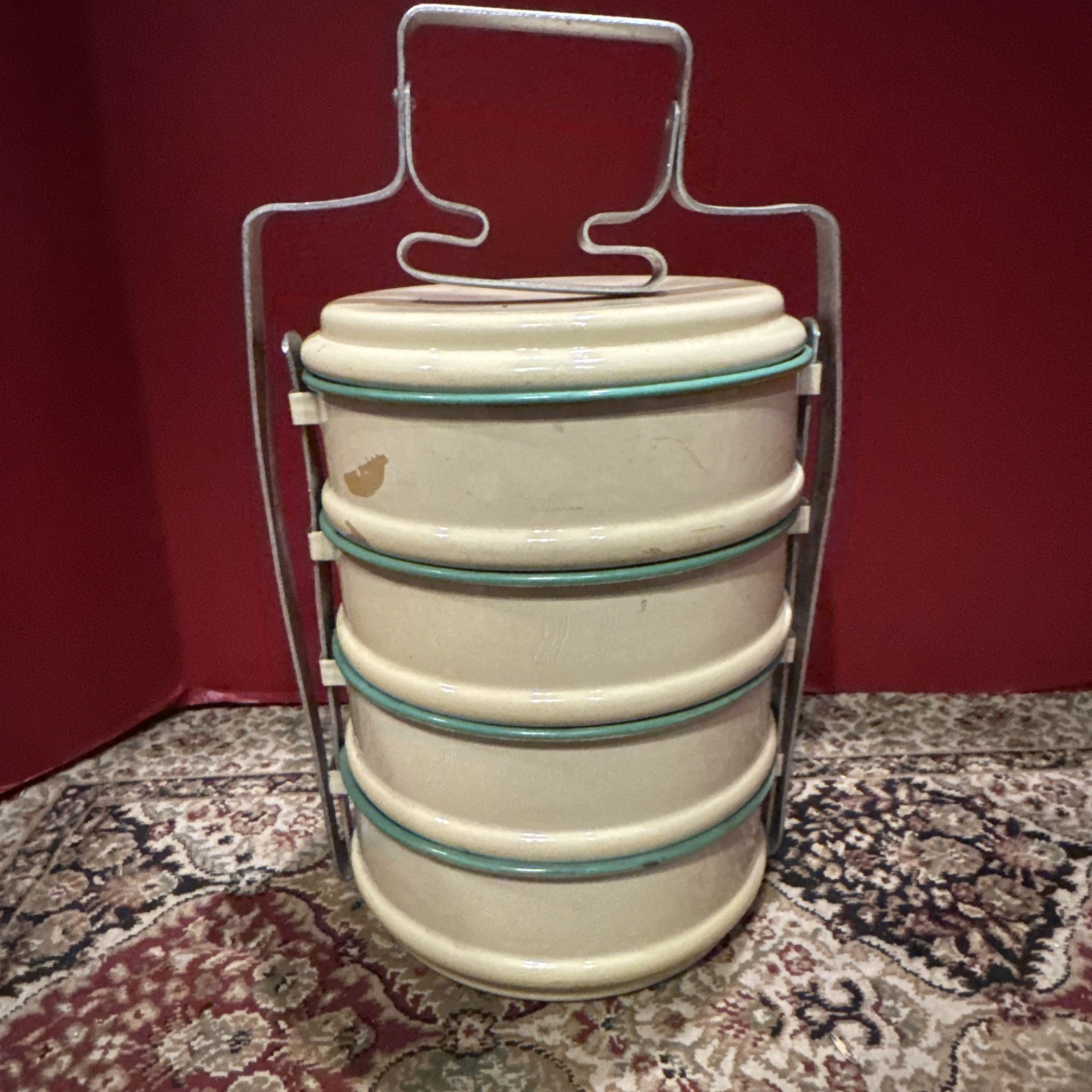 Enamel Sweden Old Vintage Tiffin Food Meal Packaging Box 4 Containers