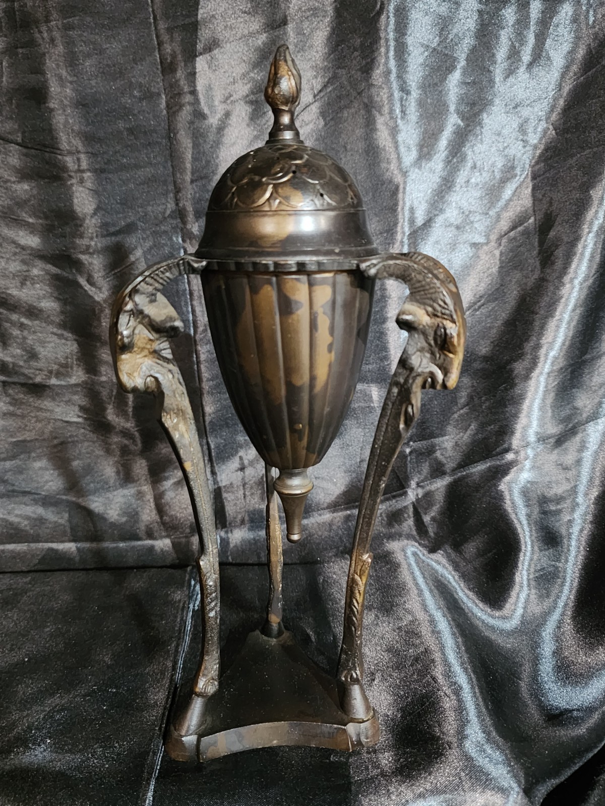 Vtg French Empire Style Brass Incense Holder Censer Burner Urn W/Goat Head Motif