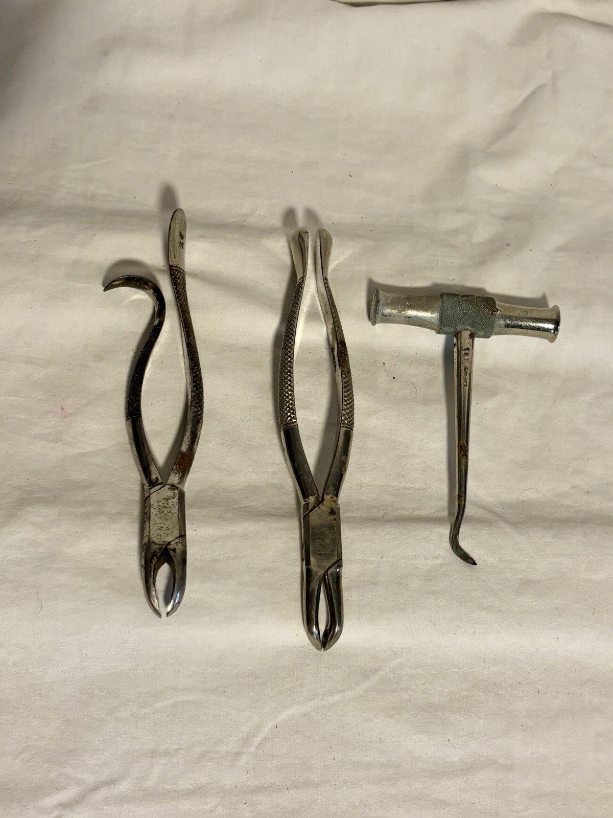 3 Dental Tools 1 Curved Extraction 1 Straight Forceps 1 Root Extractor Vintage