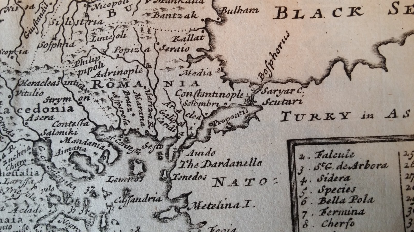 1732 ORIGINAL ANTIQUE COPPERPLATE MAP – TURKY IN EUROPE TURKEY – HERMAN MOLL