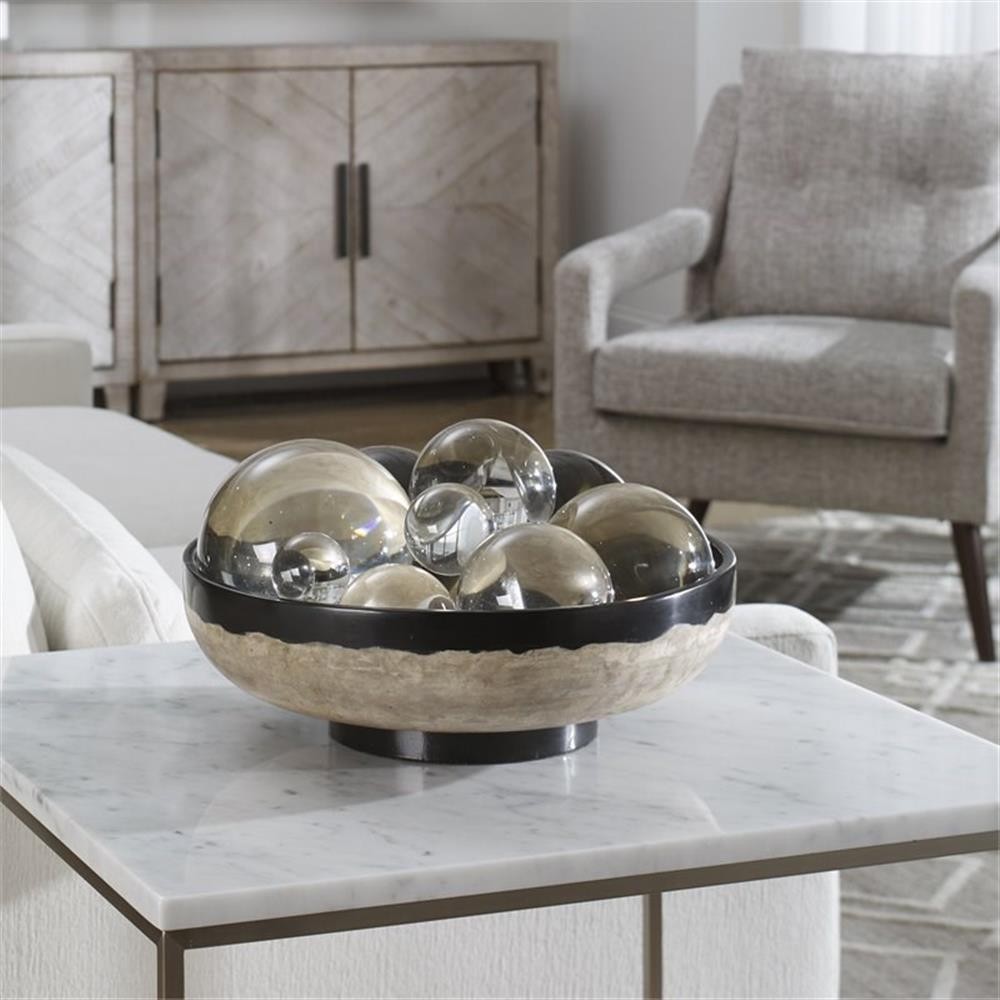 Bowery Hill Transitional Resin and Coral Terrazzo Bowl in Beige/Black