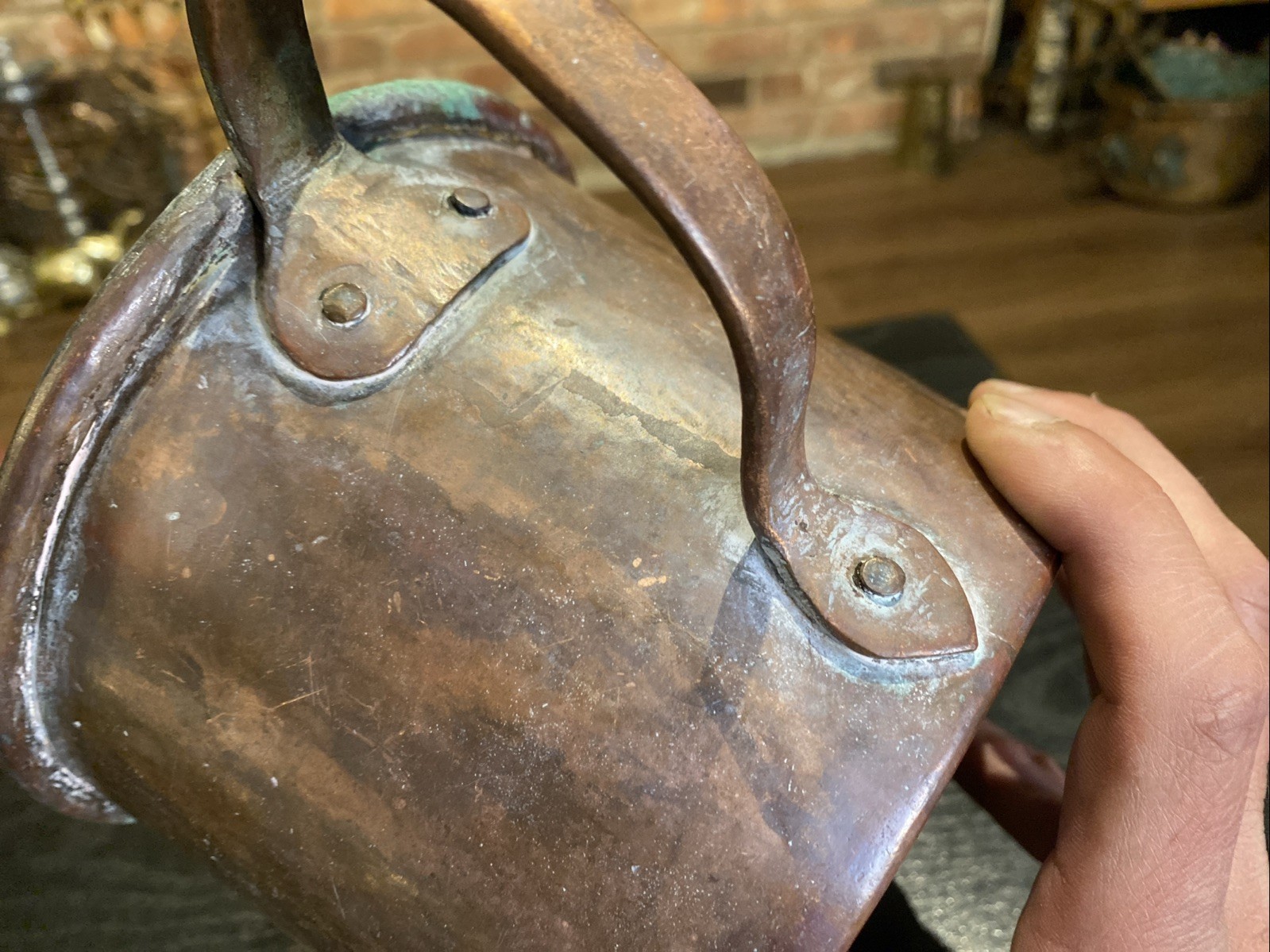 Antique Primitive Large Copper Cup Or Small Pot With Handle, Dovetail Seems