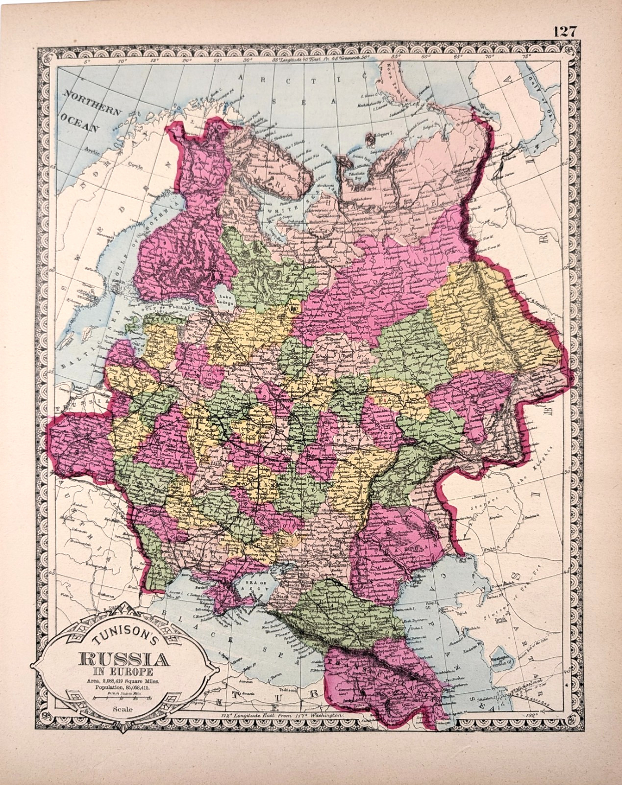 1887 RUSSIA Map ORIGINAL – ANTIQUE – Poland – Finland – Crimea – Moscow