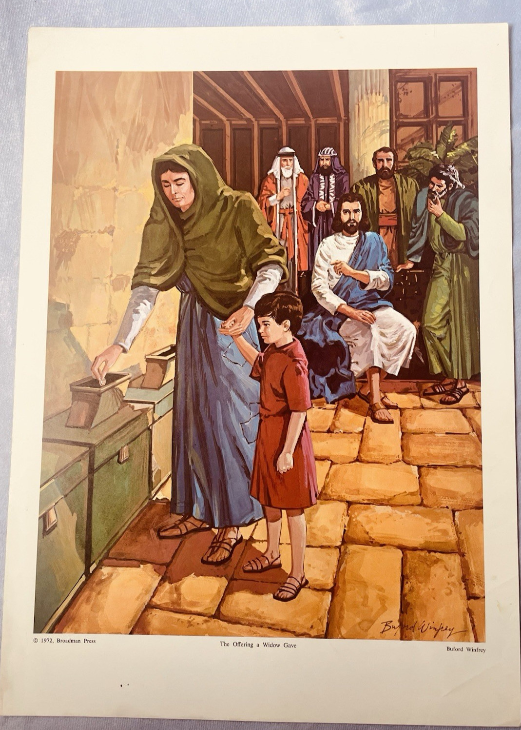 1972 Sunday School Poster THE OFFERING A WIDOW GAVE Religious Parables 12×17