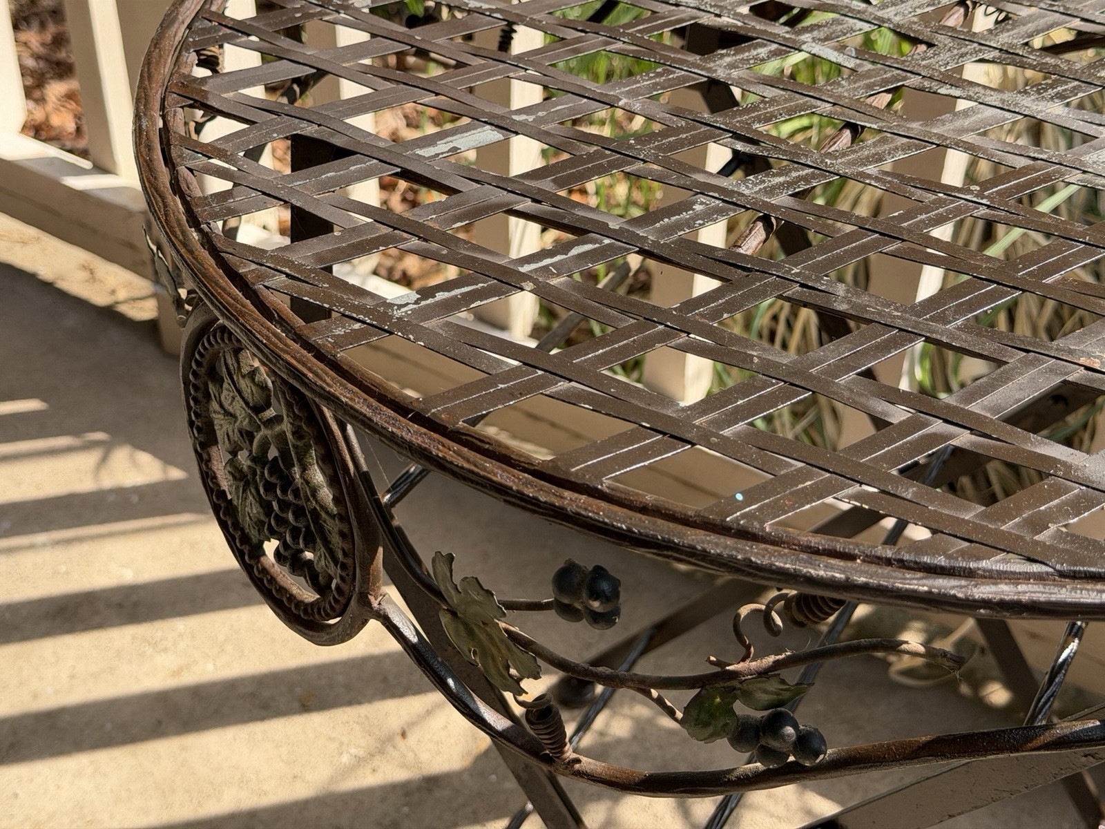 Vintage Patio Table Rustic Rare Antique Wrought Iron Grape Motif