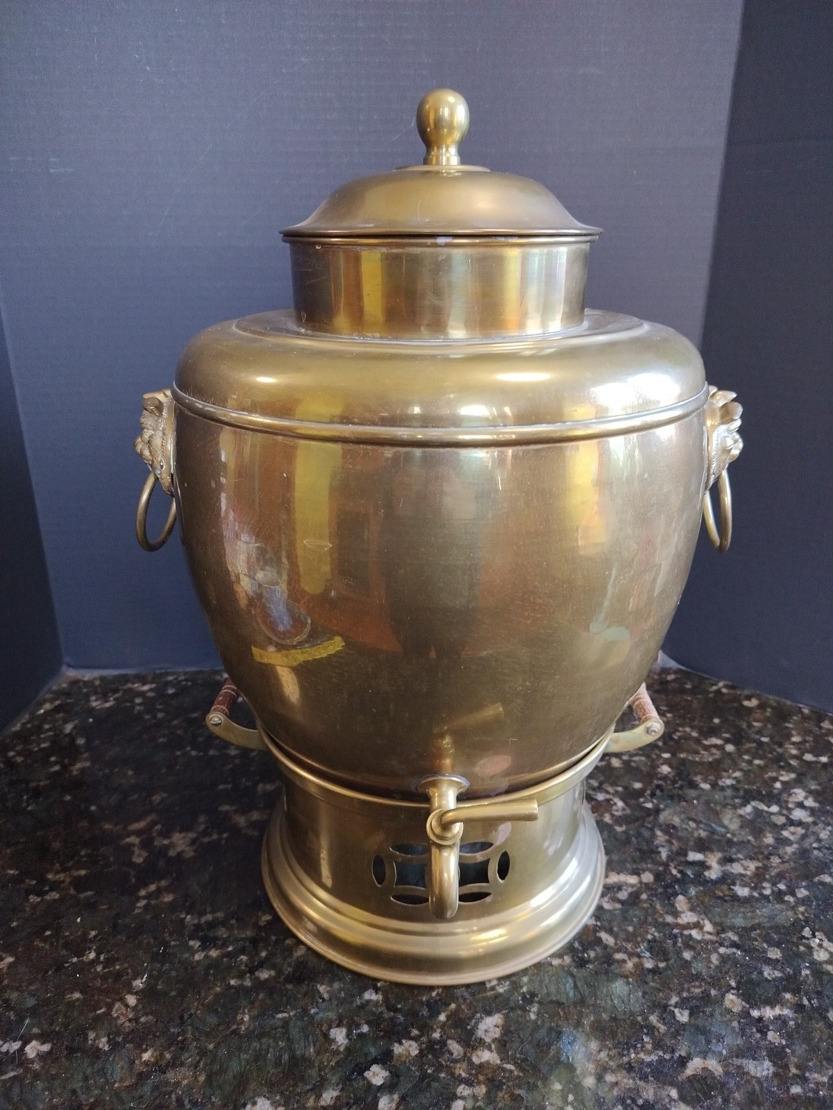 Hot Water Pot Huge Urn Samovar Foo Dog Handles 3 Gallons Party Wedding 19″X 14w.