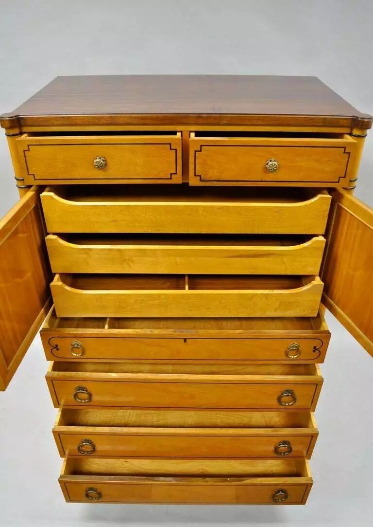 Kittinger French Regency Style Satinwood & Rosewood Tall Chest Dresser Cabinet