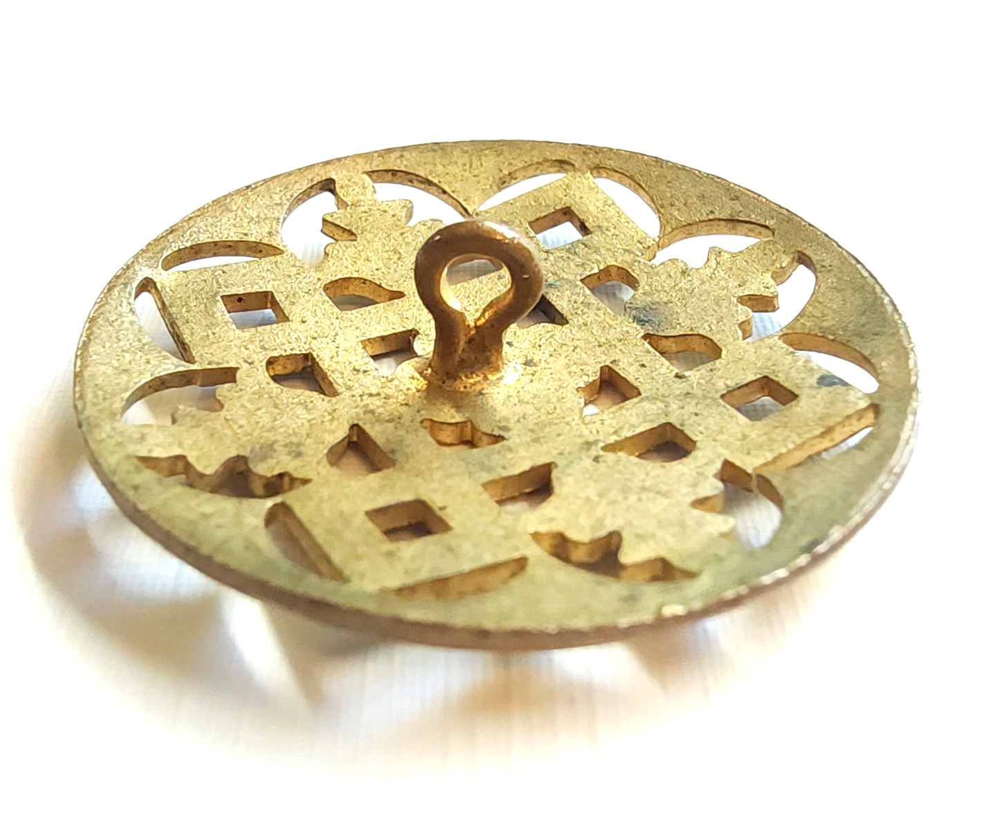 Large Antique Pierced Brass Champleve Enamel Button ~ 1-1/4″ 32mm