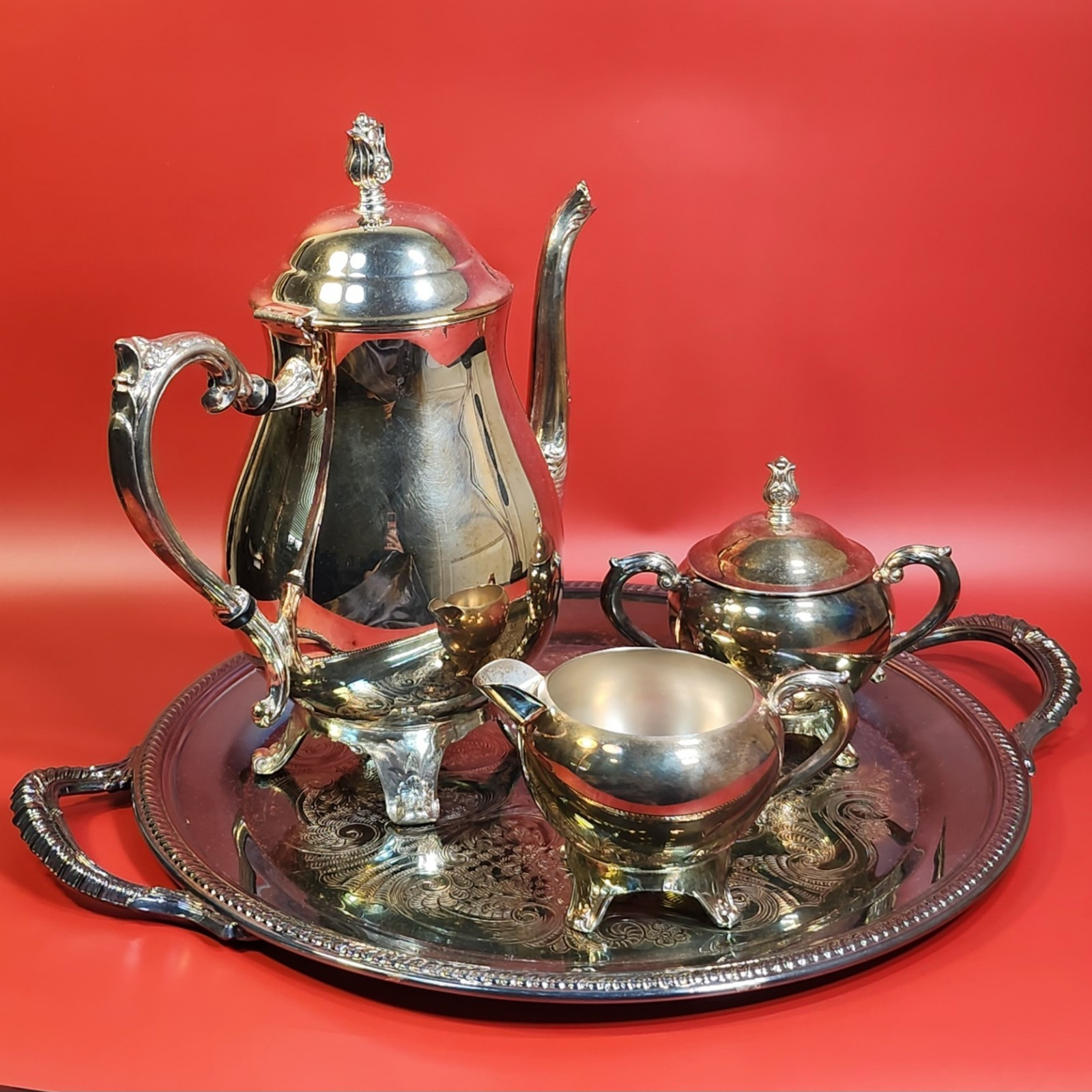 Vintage F.B. Rogers Silver Co. 4-Piece Coffee Tea Set Silver Plated Made in USA