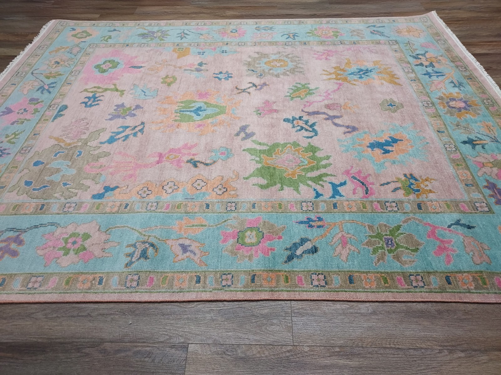 TURKISH OUSHAK RUG.MODERN MULTICOLORED AREA RUG 8×10,HANDMADE BOHEMIAN RUG