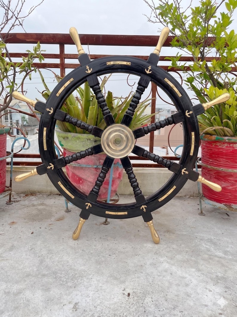 Wooden Ship Wheel Handmade Nautical Wall Decor Captain Steering 36 Inch Wheel