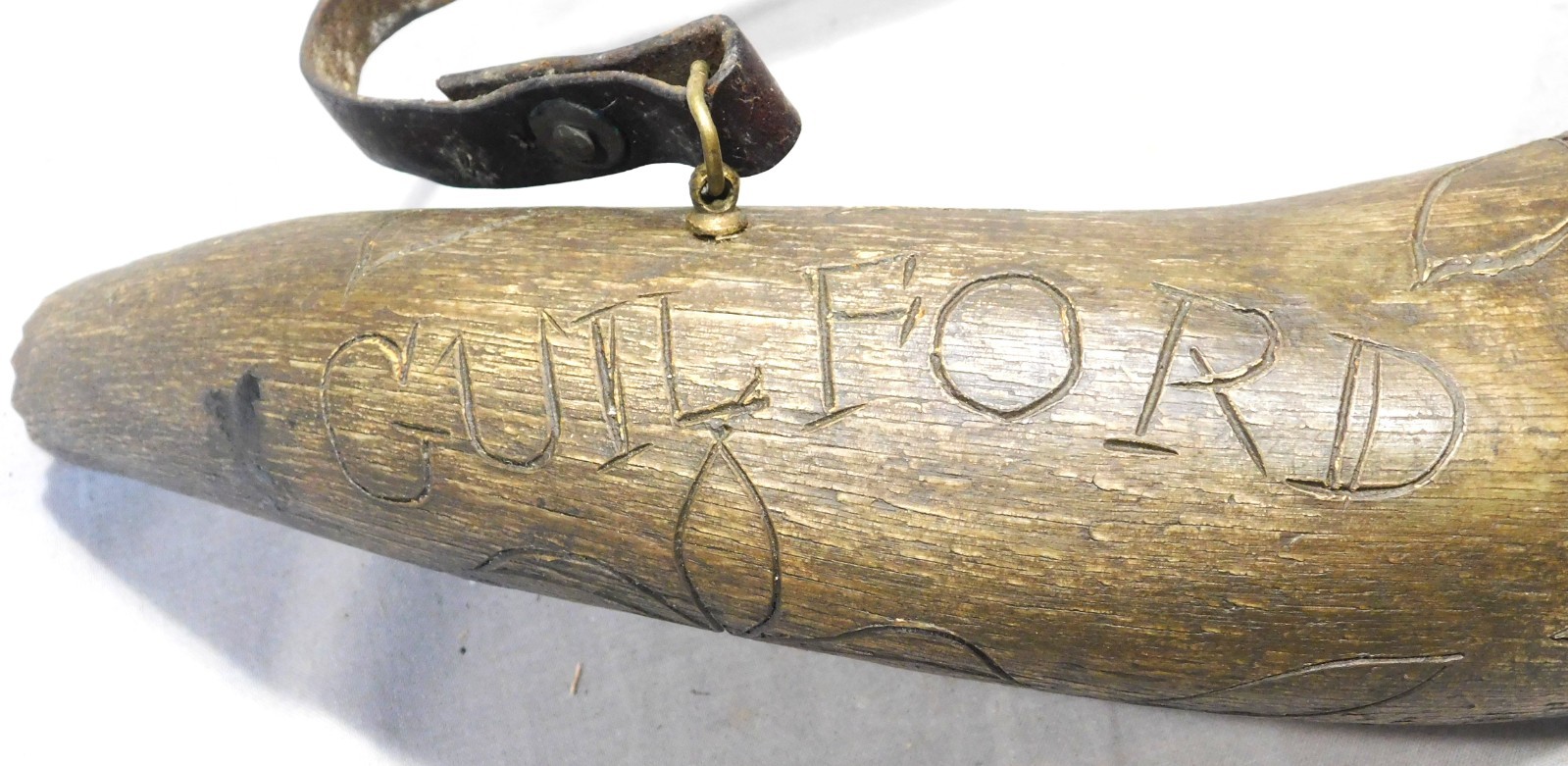 Antique Carved Powder Horn James Perkins Guilford CT Dated May 1852 Folk Art