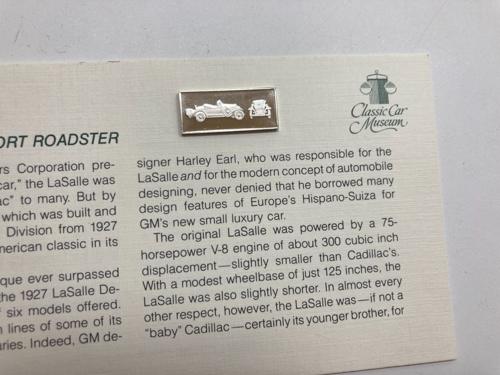 1980 Franklin Mint Classic Car Collection Silver Ingot Lasalle Deluxe sport