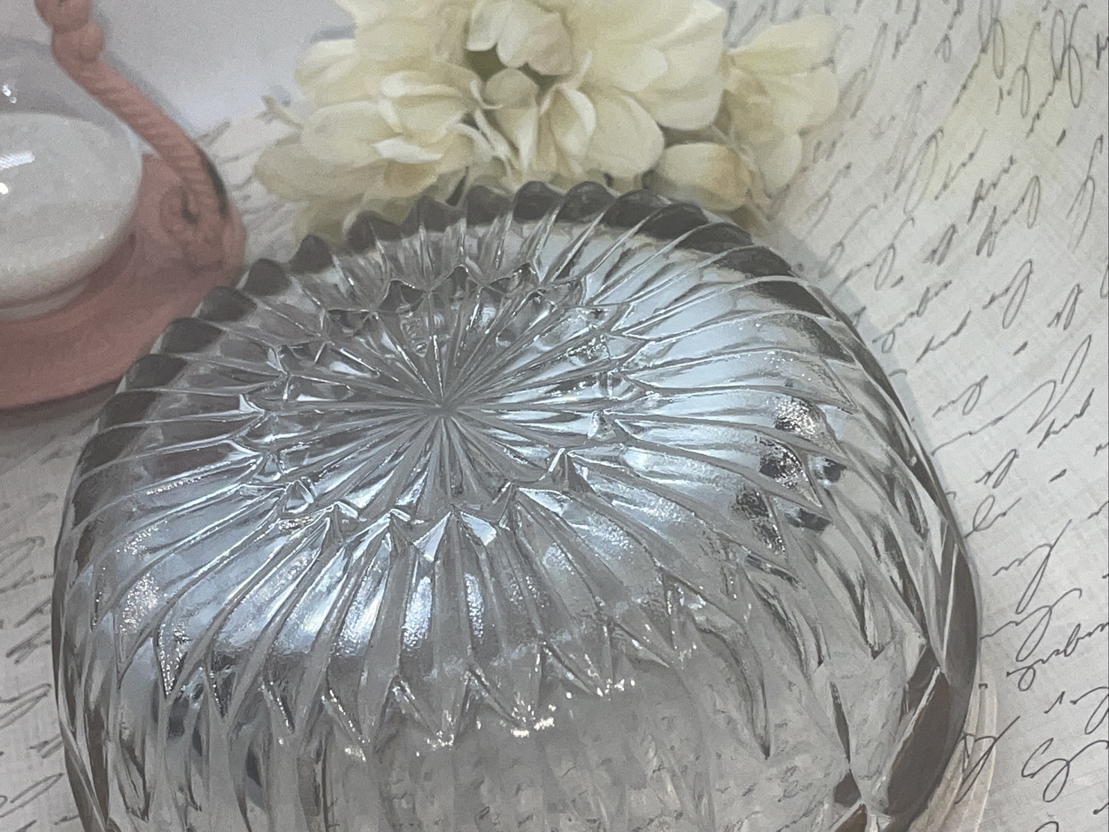 MID CENTURY Leonard Italy Cut Crystal Glass Silverplate Rim Cereal Nut Bowl 5″