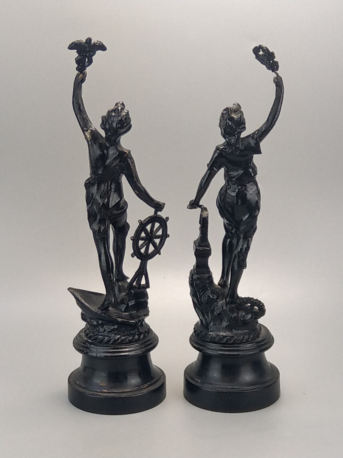 French Revolution Commerce and Industry spelter figures on wood base