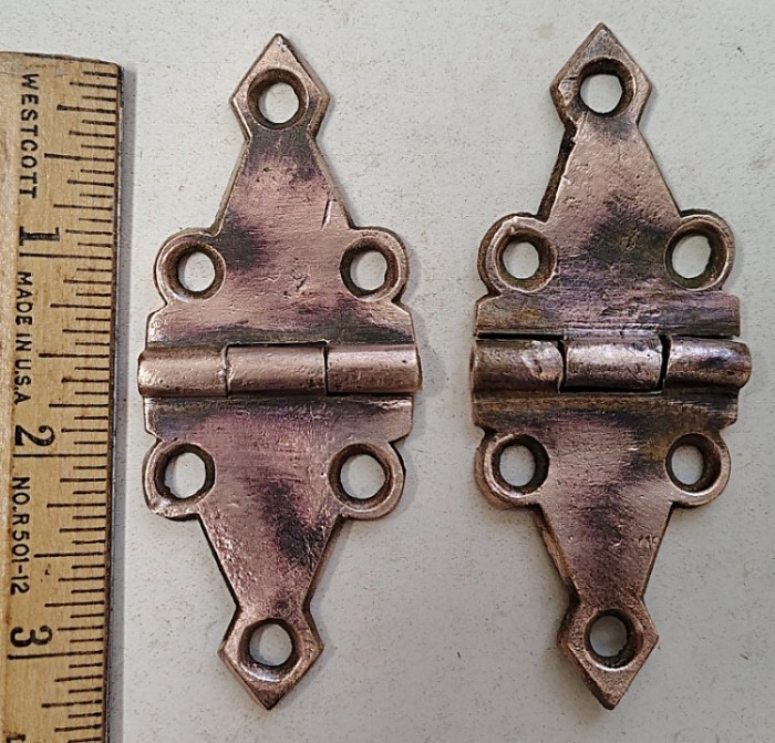 PAIR Antique BRASS Trunk Hinges, Vintage Chest or Box, Steamer Hardware Parts