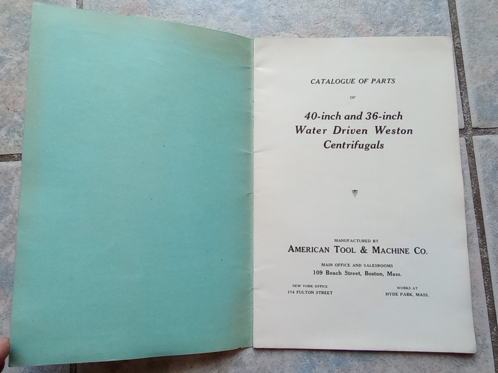 Antique American Tool & Machine Co. Water Driven Weston Centrifugals Catalogue