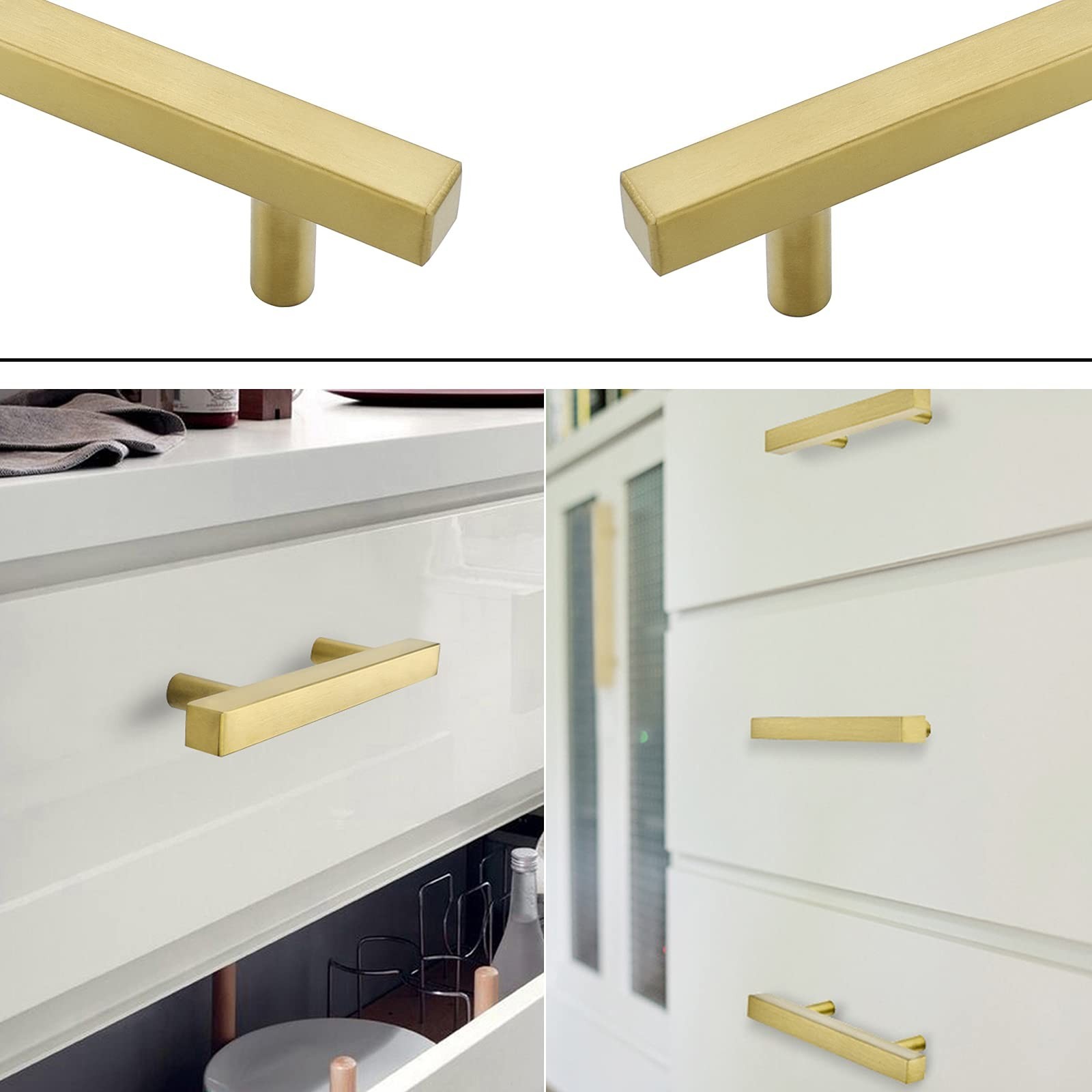 10 Pack Gold Cabinet Knobs Brushed Gold Drawer Knobs T Brass Cabinet Pulls fo…