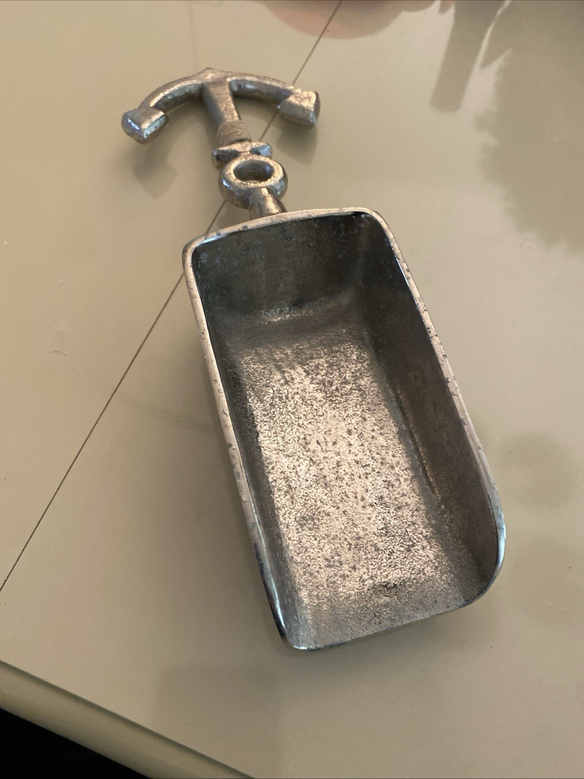 VINTAGE SILVER PLATE OLD TRAY/ICE SCOOP CATCHER SHOVEL WITH NAVAL ANCHOR HANDLE