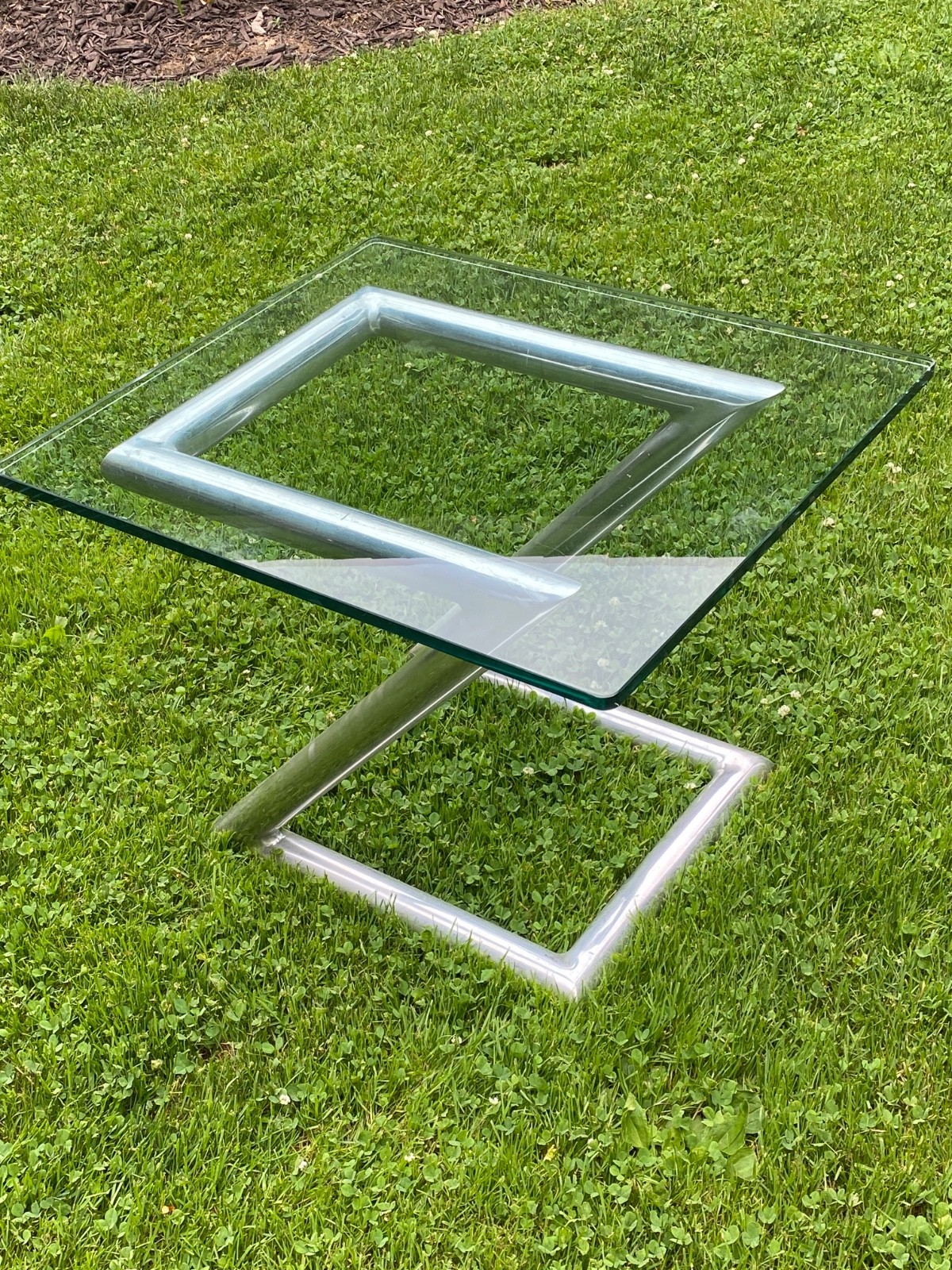 1970’s Vintage MCM Coffee / Side Z Table Chrome & Glass Post Modern