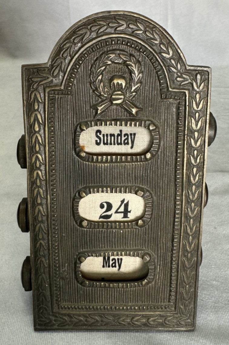 1930’s Antique Brass Perpetual Desk Calendar Manual – USED/WORKS