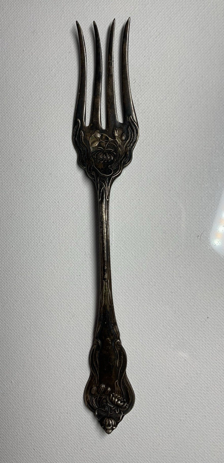 Vintage American Silver Co fork Water Lily Pad art nouveau ASCO Beautiful Patina