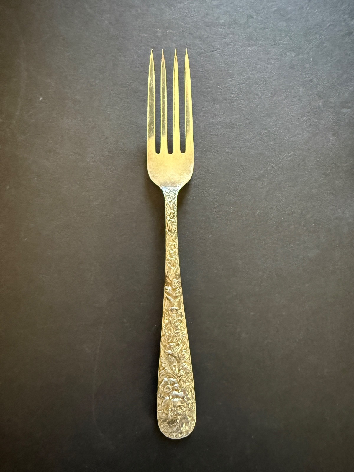 1 x S. KIRK & SON Sterling Silver REPOUSSE 7.25″ Dinner Fork No Mono