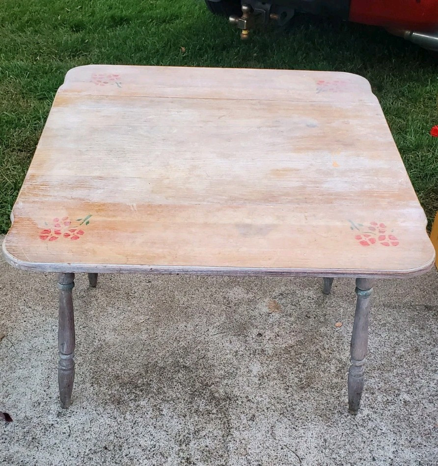 1930s Antique Drop Leaf Kitchen Table Solid Wood Gray Washed 36″ x 36″