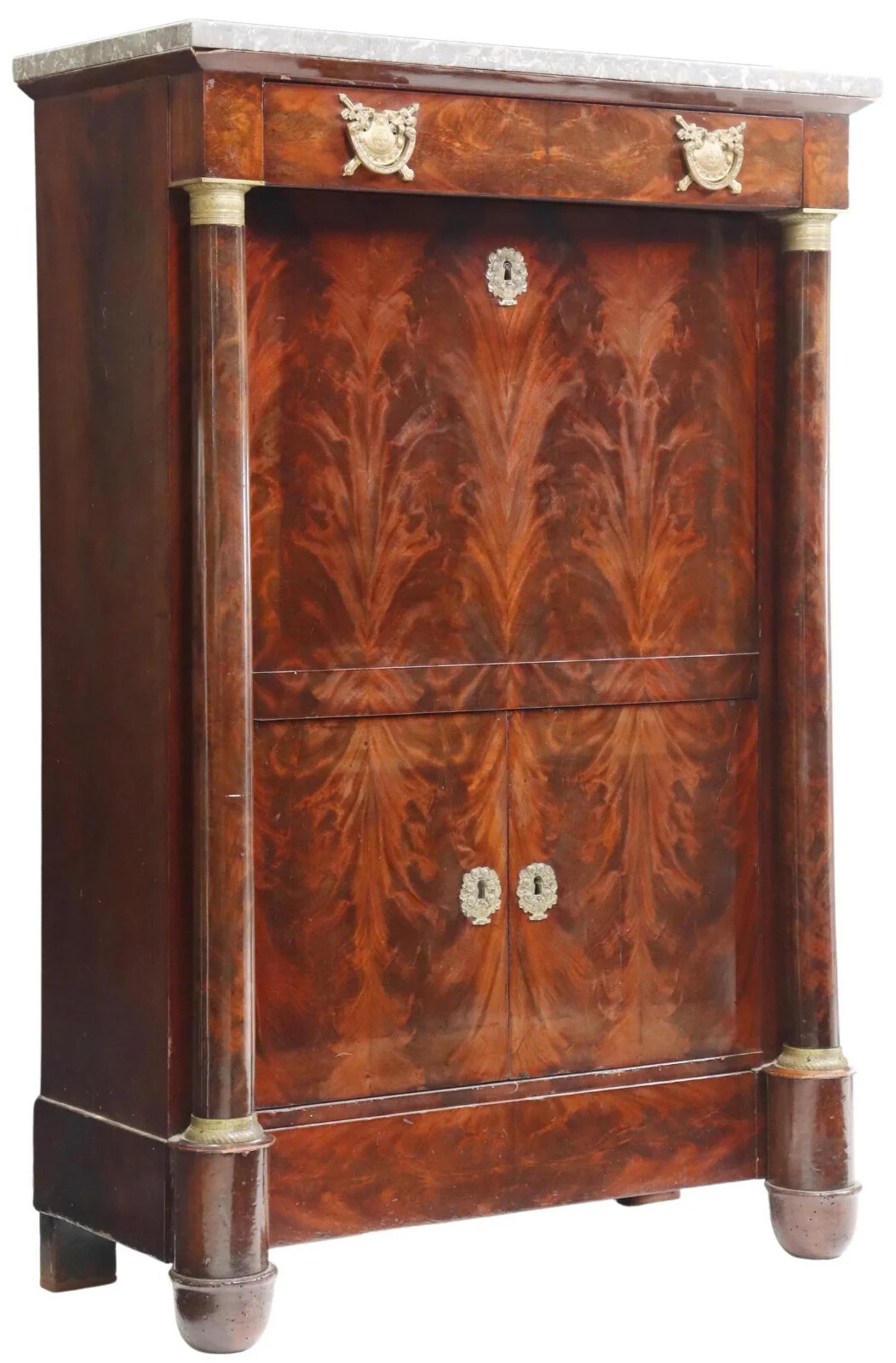 Antique Secretaire A Abattant, Desk, French Empire Style, Mahogany, Gilt, 1800s