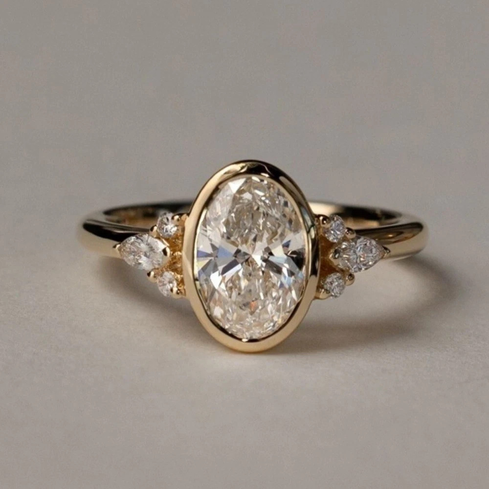 3.00Ct Oval Lab Created Diamond Solitaire Engagement Ring 14K Yellow Gold Plated