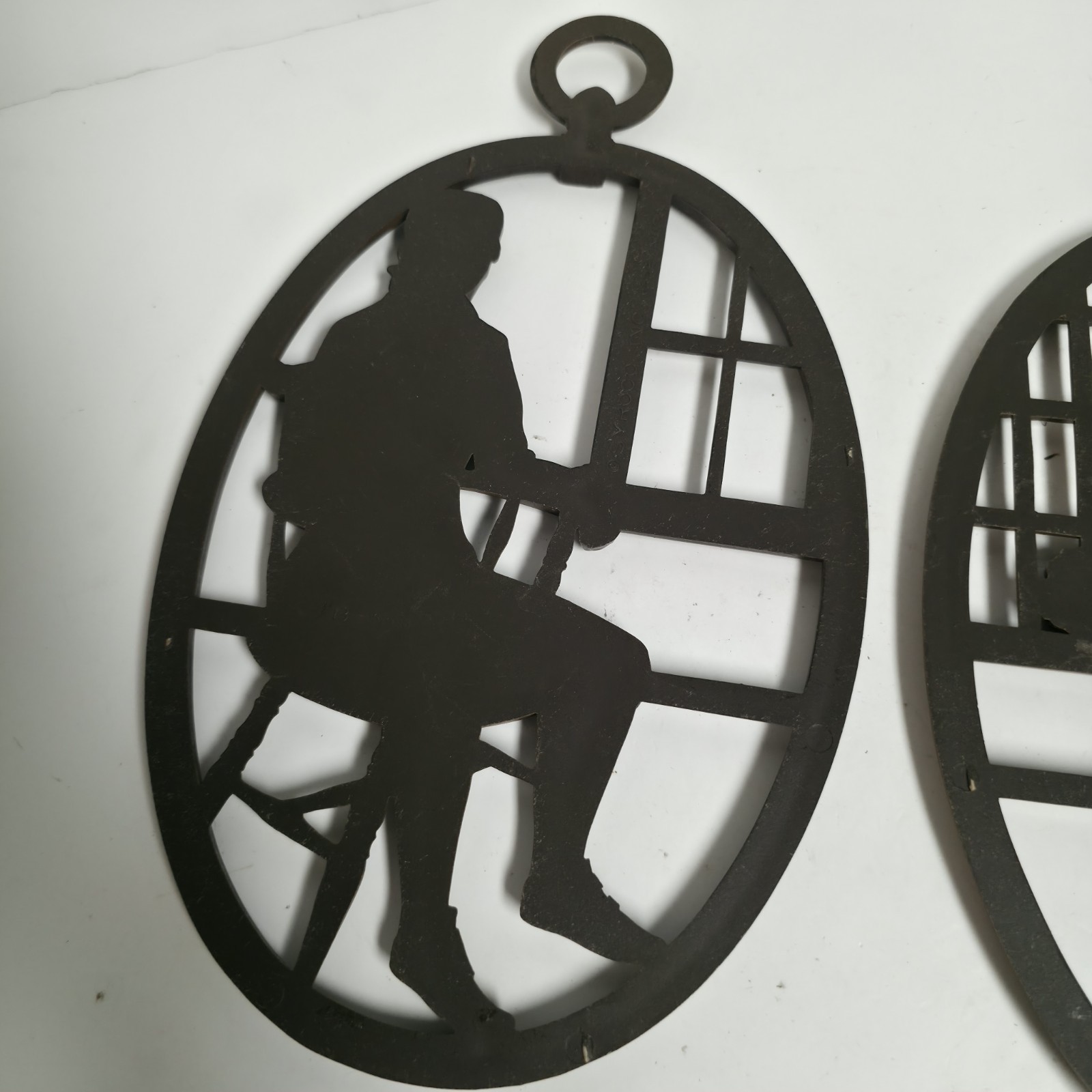 2 Vtg Syroco Wood Wall Hanging Plaques Man Woman Syracuse Ornamental Co USA