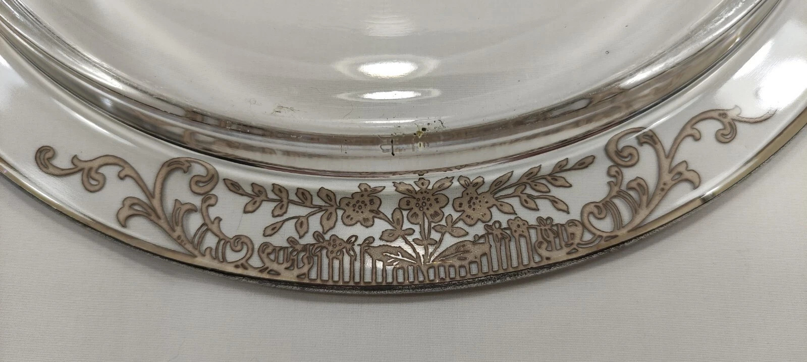 Vintage Sterling Silver Overlay Glass Crystal Serving Platter Tray Starburst