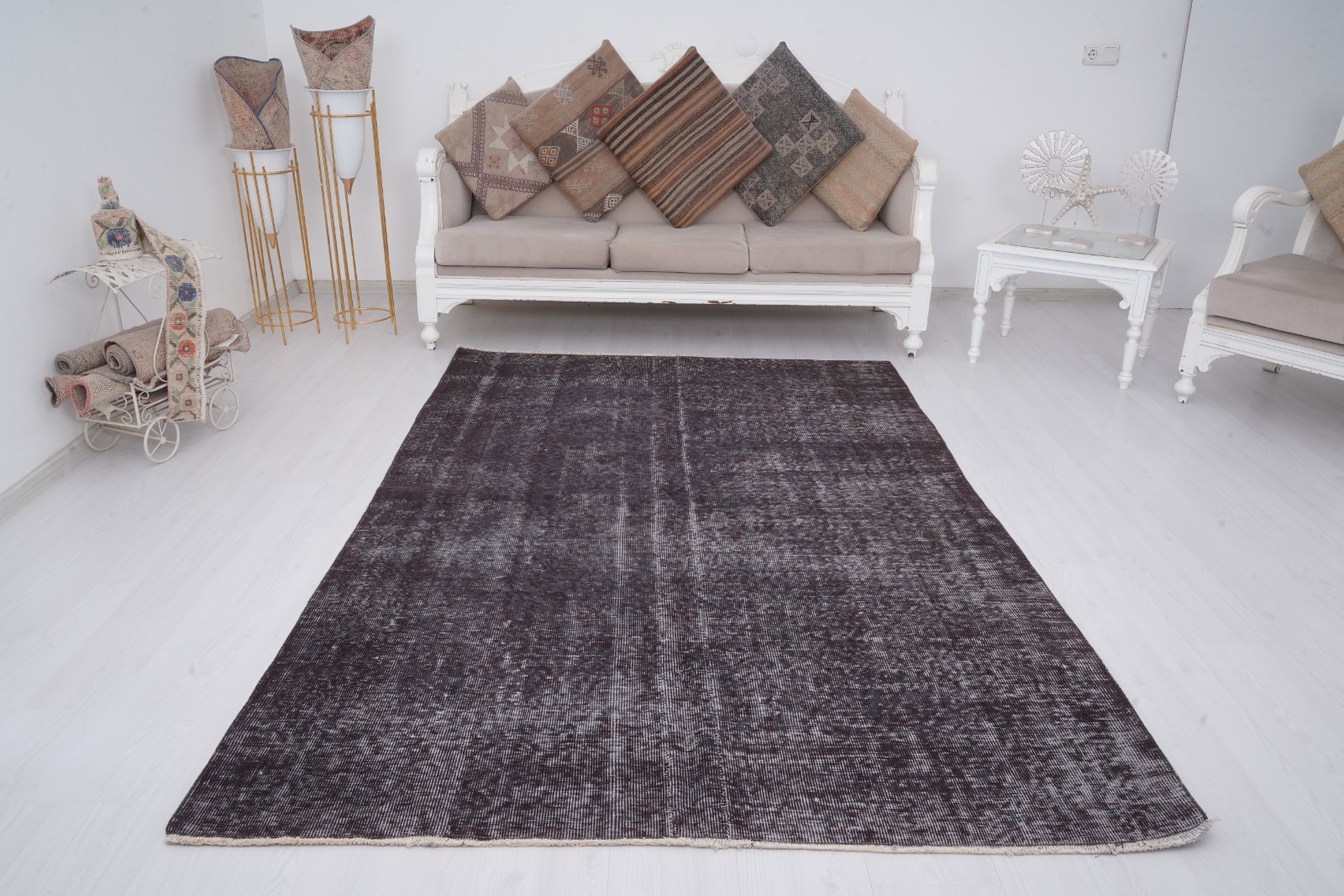 Antique Turkish Rug 5×8, Hand-Knotted Vintage Oushak Wool Carpet,Faded Rug,1008