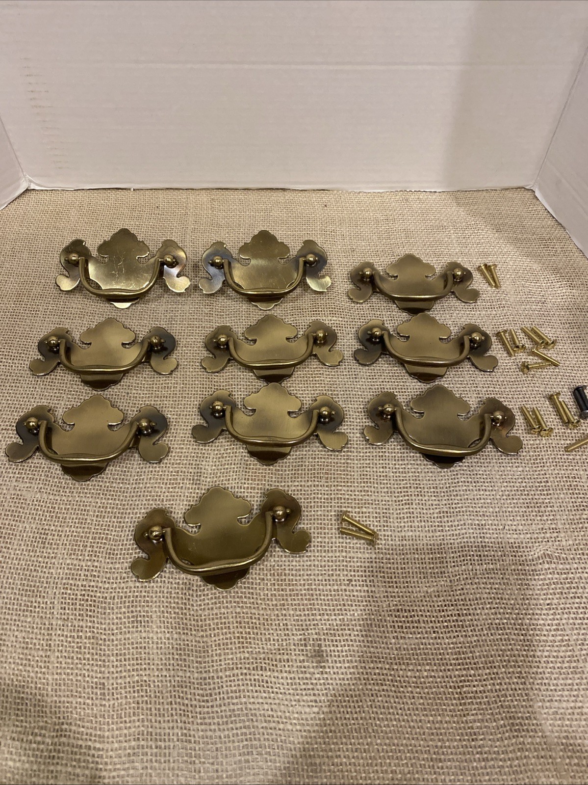 Lot of 10 Vintage Brass Chippendale Drawer Pulls 4.25” Screws