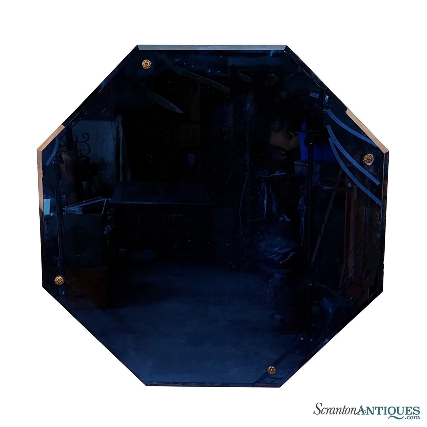 Vintage Art Deco Cobalt Blue Octagonal Wall Mirror – 28″