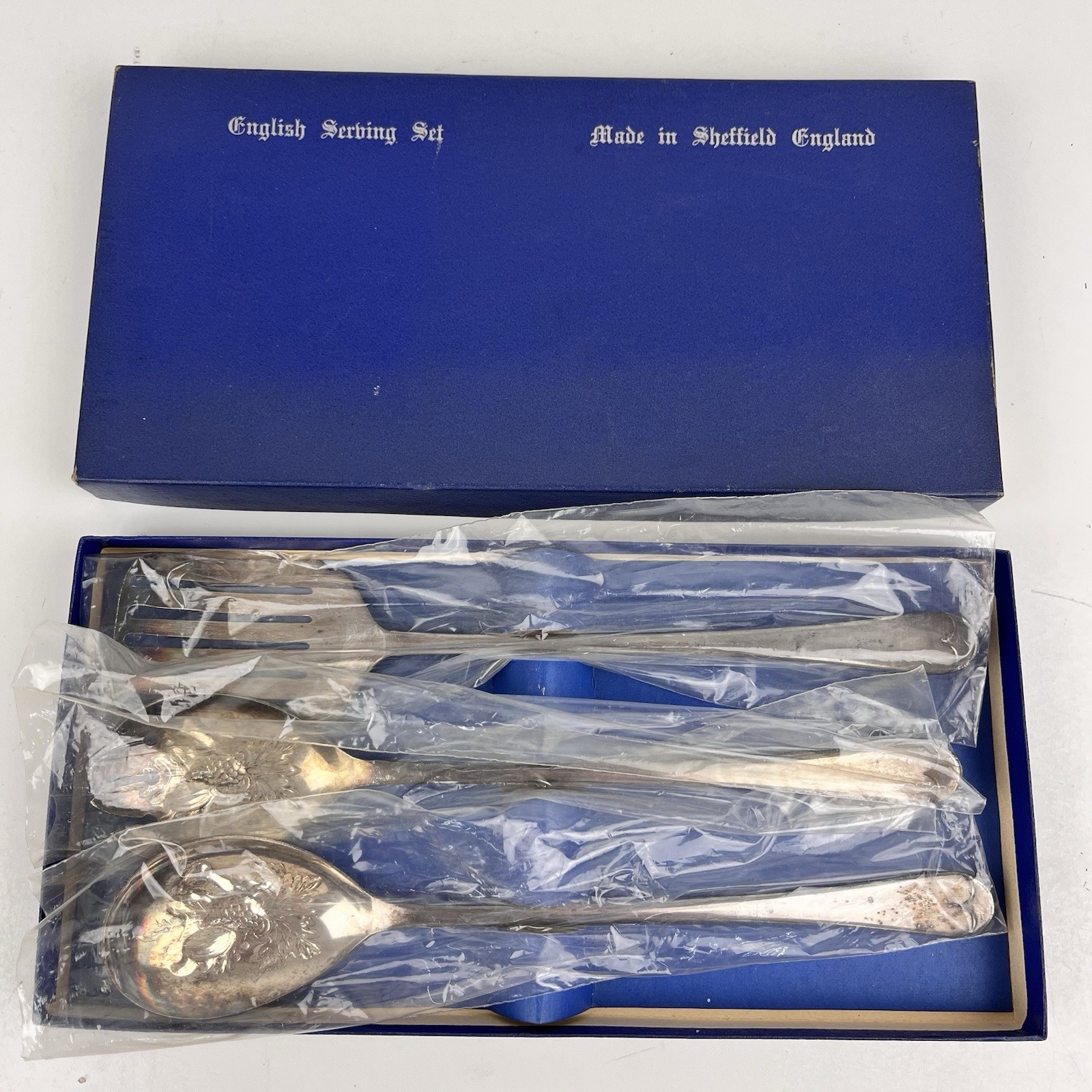 Vintage EPNS A1 Sheffield Serving Spoons Fork Old English Shell Pattern Set of 3