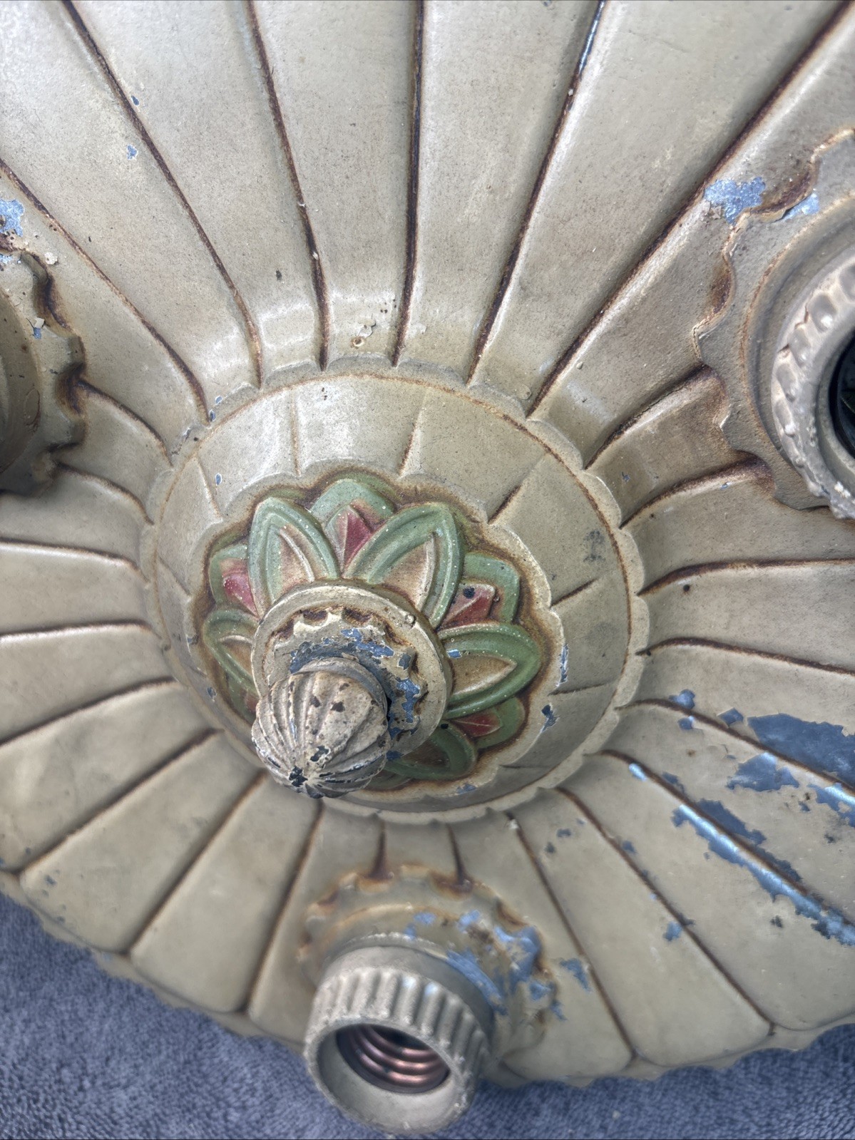 ART DECO THREE-LIGHT CEILING LIGHT FIXTURE FLUSH MOUNT 1930’S ALUMINUM ANTIQUE