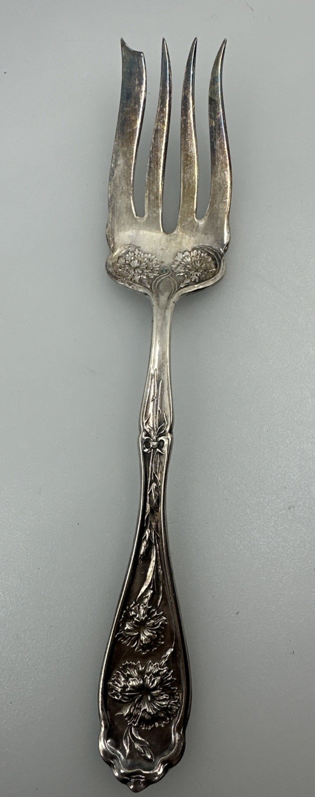 Vintage Antique Silverplate Medium Serving Fork, WR Keystone Carnation 1908