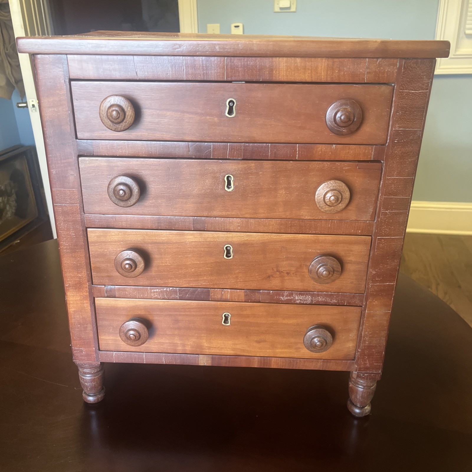 Early 19th Century Miniature 4 Drawer Chest Salesmans Sample Very Old Patch