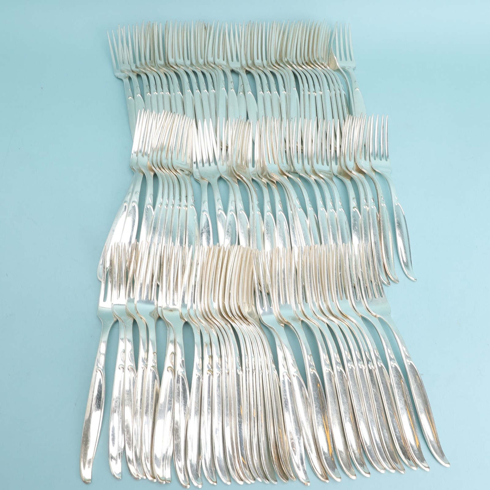 Sweep(1958) by WM Rogers Silverplate Lot of 98 Youth, Luncheon or Pastry Forks