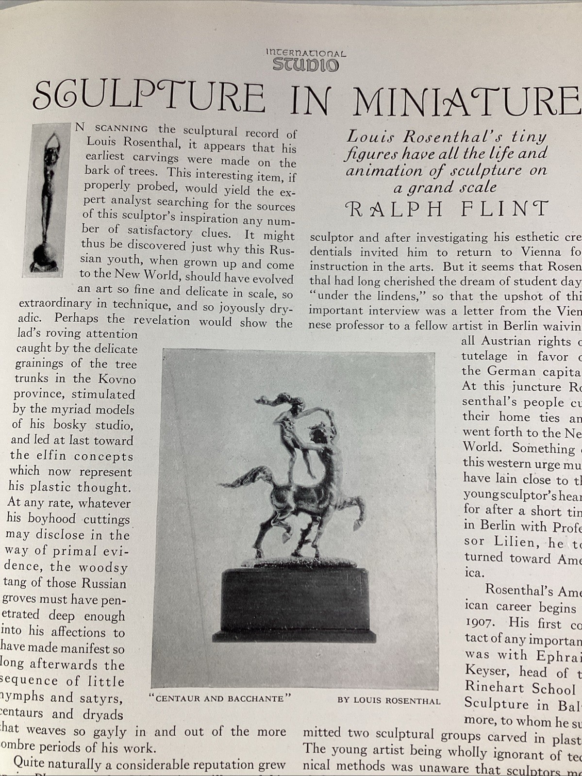 Miniature Sculptor Rosenthal Art Print Article 1925 Original Rare Antique Kovno