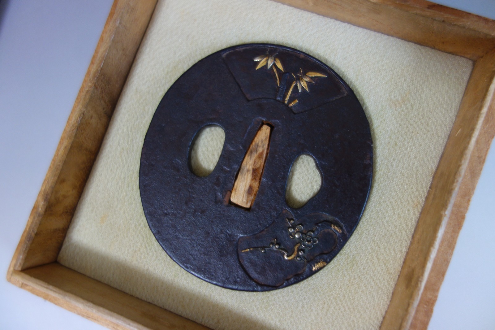 Tsuba guard window picture pine tree bamboo leaf ume Samurai Sword fitting Edo