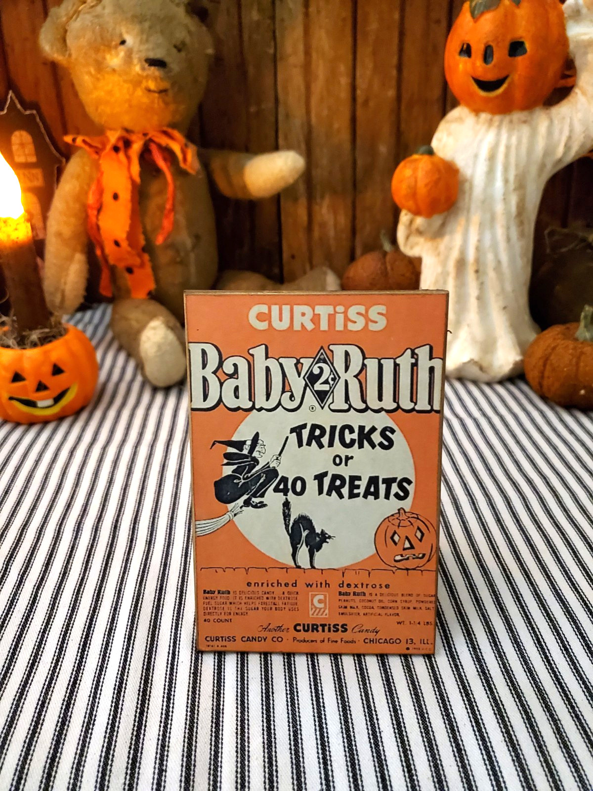 VINTAGE RETRO MODERN PRIMITIVE STYLE HALLOWEEN WITCH BABY RUTH CANDY WOOD SIGN