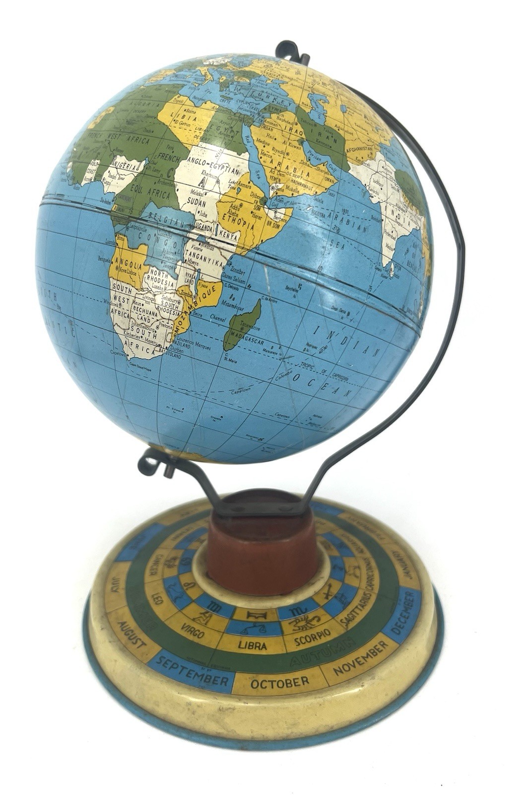 1940s Vintage Ohio Art Co Tin Lithograph Globe – 8″ Inches