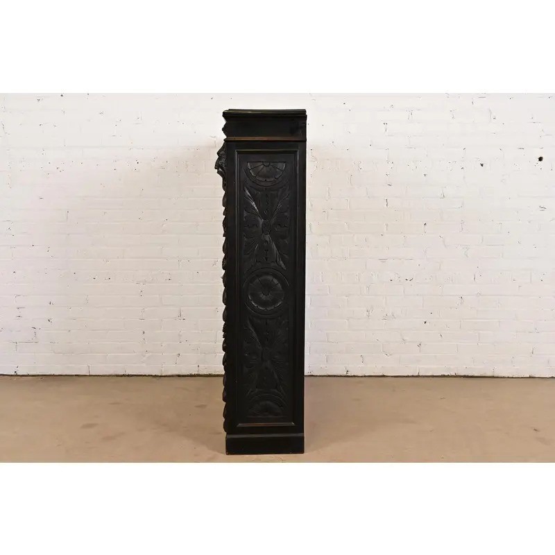 R. J. Horner Style Antique Victorian Carved Oak Bookcase Cabinet, Circa 1880s