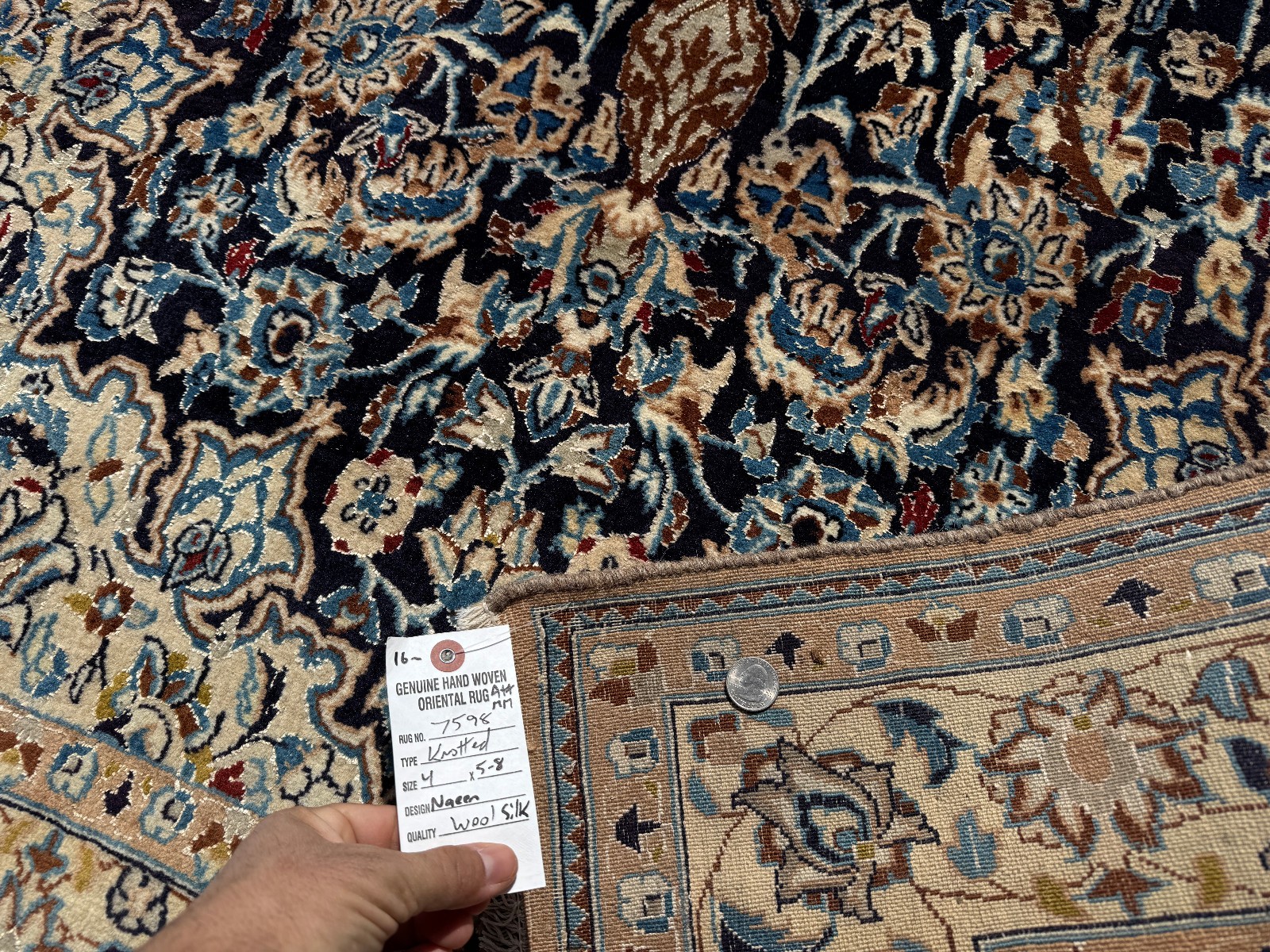 4×6 BLUE ORIENTAL RUG FINE ANTIQUE WOOL SILK vintage handmade handwoven knotted
