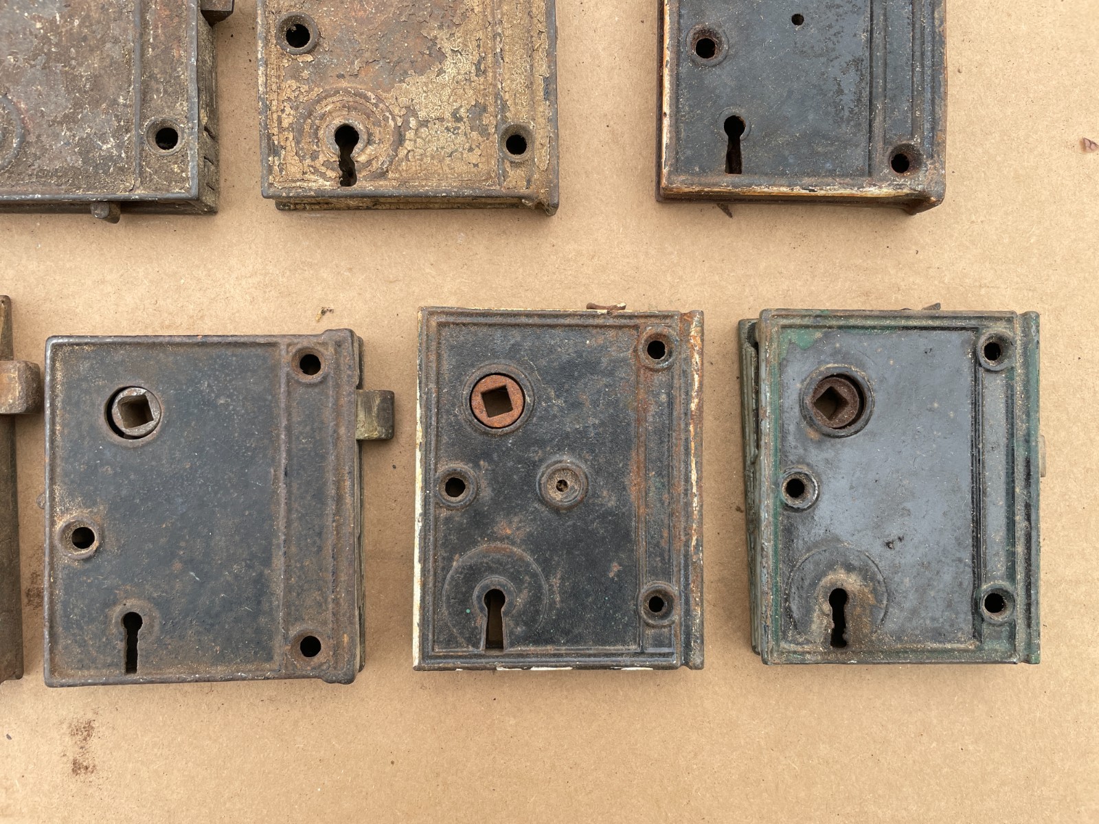 OUTSTANDING Lot of (11) Antique DOOR RIM LOCKS Cast Iron Locks Applied on door