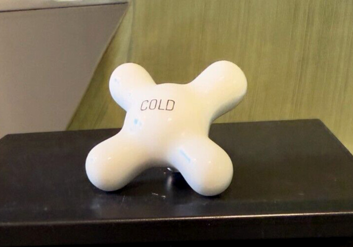 Authentic Antique Farmhouse Porcelain White Cold Cross Sink Bath Fat Handle knob