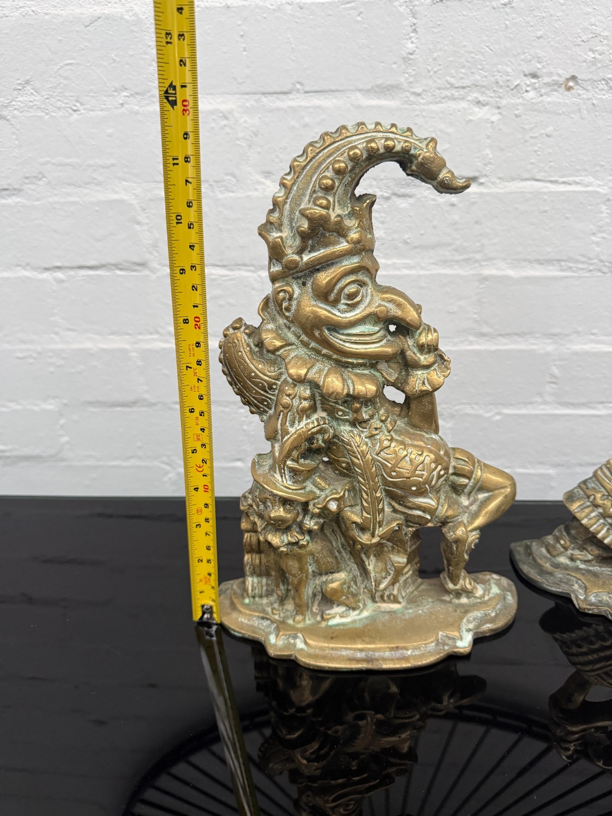 Victorian Cast Brass & Bronze Punch And Judy Figural Plaque Pair 30cm