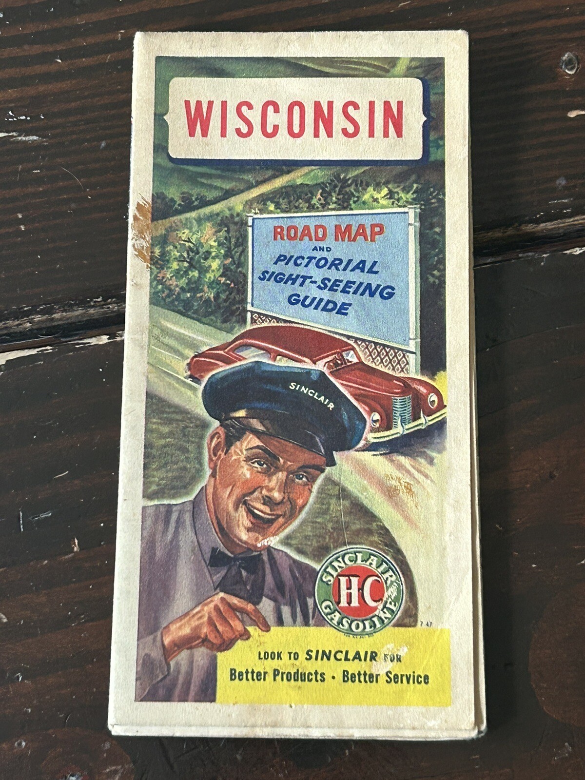 Vtg Wisconsin Sinclair HC Gasoline 1940s Road Map Foldable Paper 1C07